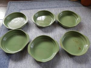 ヒワ青磁　緑の色合いの素敵な小鉢プレート６客 　洋食器*US508