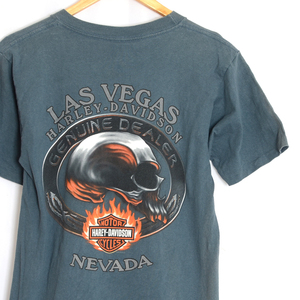 BT2385 ハーレーダビッドソン HARLEY DAVIDSON Tシャツ S 肩46 ドクロ ラスベガス ネバダ メール便可 xq