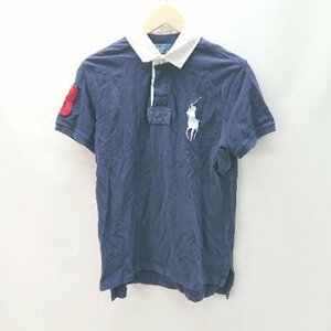 ◇ POLO RALPH LAUREN ポロ ラルフローレン ブランドロゴ刺? 定番 シンプル 半袖 ポロシャツ サイズM ネイビー メンズ E