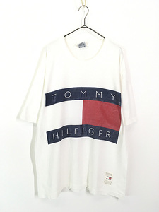 古着 90s USA製 TOMMY HILFIGER BIG フラッグ ロゴ Tシャツ L 古着