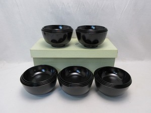 I07337 【 未使用 懐石道具 四つ碗 応量器 5客セット 紙箱 】 検) 茶道具 黒塗 吸い物椀 雑煮椀 汁椀 雑煮椀 小丸椀 和食器 ⅱ