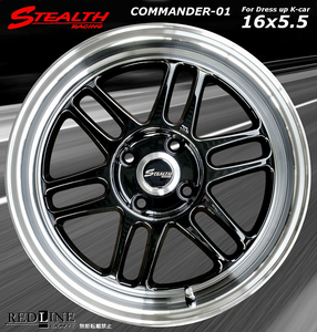 ■ ステルスレーシング COMMANDER-01 ■ 精悍ブラック色　軽四用新品ホイール　Hankook 165/45R16 タイヤ付4本セット