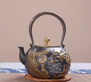 南部鉄器 1.3L茶壺 手彫り鉄壺 鉄やかん 鉄分補給 未塗装鉄器 茶道具
