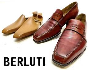 BERLUTI オルガ期 ダンディ ソバージュ パティーヌレザー ローファー A708 ベルルッティ 革靴 モカシン スリッポン レザーシュー 9 1/2 赤