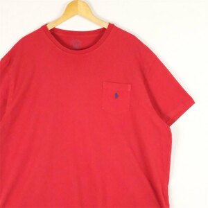 古着 大きいサイズ ポロラルフローレン クルーネック 半袖Tシャツ メンズUS-2XLサイズ 無地 赤 レッド系 tn-2242n