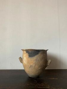 【　弥生美術 　希少 双角付き弥生土器 ／広口壺　H.250mm 】発掘 縄文 土師器 須恵器 陶片 土偶 埴輪 花入 投入 見立 primitive objects