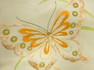 ys6808985; 宗sou 芝草に蝶模様刺繍名古屋帯【アンティーク】【着】