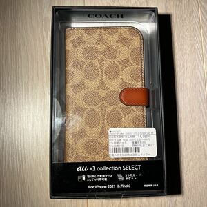 【au+1 collection】 COACH （R） ブックタイプケース iPhone 13Pro Max用 au+1 collection SIGNATURE Brown R21C103T