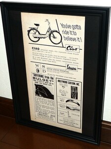 1969年 USA 洋書雑誌広告 額装品 Vespa Ciao + Hollywood Custom (A4size) / 検索用 ベスパ チャオ 店舗 装飾 ガレージ ディスプレイ 看板