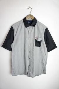 美品 FRED PERRYフレッドペリー Panel S/S Shirt 切り替え 半袖シャツ グレンチェック F4509 コットン 灰824N