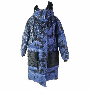 極美品◎MONCLER GENIUS 2 モンクレール ジーニアス 2 22-23AW HOWARD 総柄刺繍 フード付き ロングダウンコート 青 黒 00 正規品