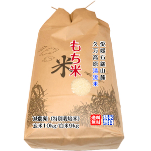 もち米 玄米10kg/白米9kg 2023年産 石鎚山麓 久万高原 清流米 減農薬 特別栽培米 百姓直送 送料無料 宇和海の幸問屋