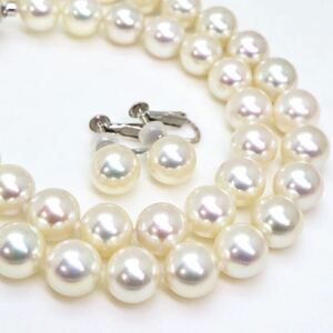 テリ最強!!美品!!大珠!!＊アコヤ本真珠ネックレス・イヤリング＊a 46.1g 8.5~9.0mm パール pearl necklace earring jewelry silver EC5/EE5