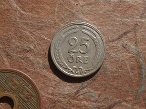 スウェーデン　25Ore　ニッケル青銅　1941年　KM＃798　(17.1mm, 2.5g)