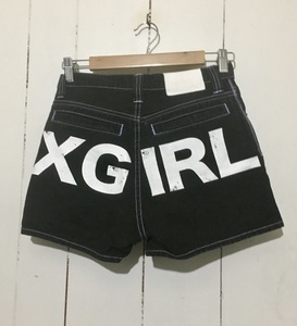 特大バックプリント☆X-girl エックスガール ブラックデニムパンツ ショートパンツ ショーパン サイズ0 黒 ブランドロゴ