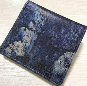 超希少 幻想的藍染 京都伝統西陣織 レザー二つ折りウォレット 財布 金箔銀箔1C