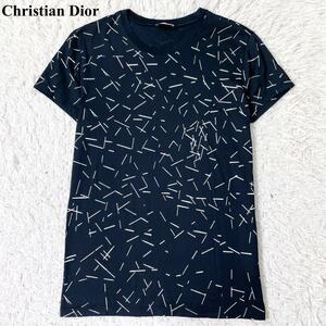 極美品 現行 近年モデル ● Christian Dior Tシャツ 半袖 総柄 コットン M相当 ● レディース 黒 ブラック クリスチャンディオール