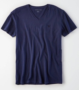 セール! 正規品 本物 新品 アメリカンイーグル Vネック Tシャツ AMERICAN EAGLE 最強カラー ネイビー 着心地抜群 綿100% L ( XL