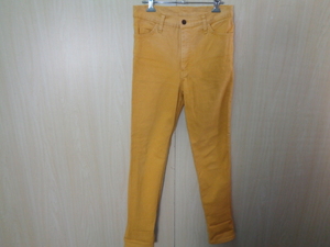 322◆PICCADILLY JEANS カラーデニムパンツ フランス製◆ピカデリー ジーンズ マスタード FRA:42 USA:33 ストレッチ スリム レディース 4L 