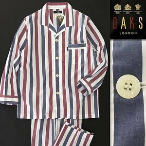 新品 ダックス 日本製 春夏 コットン ストライプ セットアップ パジャマ L 赤 紺 白 【J41951】 メンズ DAKS LONDON シャツ パンツ