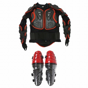 【セット4】バイクウェア ボディープロテクターセット XLサイズ 長袖プロテクター(レッド)＆ニールガード(レッド) 膝当て ひざ インナー
