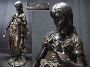 フランス彫刻界の巨匠【MOREAU(モロー)HIPPOLYTE】大型作品 ブロンズ銅 美人像置物 高71.5cm アールヌーヴォー 西洋美術