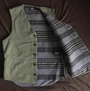 【名作】極美品 RRL BLANKET HBT MILITARY VEST ダブルアールエル ミリタリー カーキ デッキジャケット ブランケット ベスト M