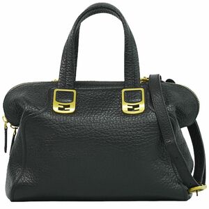 本物 フェンディ FENDI カメレオン 2WAY ショルダーバッグ ハンドバッグ ポシェット レザー ブラック 8BL114