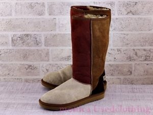 MH823◆レディース【UGG オーストラリア】ムートンブーツ 茶×生成り W8 25cm