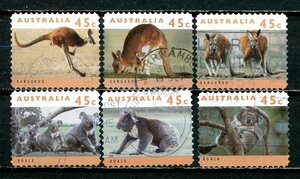 ∞オーストラリア　1994年　野生動物（セルフ糊）　SC#1288~93　使用済　6種完