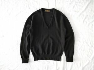 80s90s カシミヤ100% スコットランド製 深Vネック◎ ブラック 黒 丸首 M~L 英国 UK Euro England Vintage モヘア ヴァルーズ 60s70s