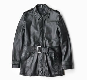 Dior HOMME ◆ レザー コート 黒 サイズ44 ベルト付き (国内正規品) ラムレザー 中綿入り ジャケット ディオールオム ◆22/RC-1