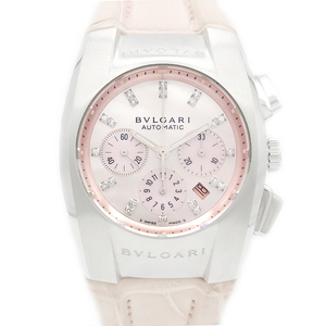 内部点検済 BVLGARI ブルガリ エルゴン クロノグラフ 21Pダイヤ EG35SCH デイト ダイヤモンド シェル メンズ レディース 自動巻き