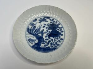 中国古美術 明時代 染付 花鳥 皿 中国古玩 唐物 古物保証 在銘 大明成化年製 