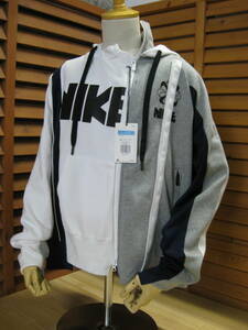 Y送料無料△722未使用品【NIKE × sacai ナイキ サカイ】タグ付 CD6303-711 DOUBLE ZIP HOODIE 再構築 アシンメトリー パーカー SIZE M