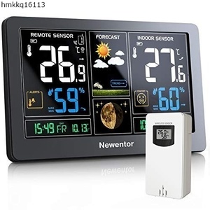 Newentor ウェザーステーション ワイヤレス 屋内 屋外 温度計 湿度計 予報 時計 アラーム クロック ラジオ 新モデル