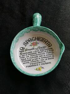 フライパン型　取手つきスパゲティ陶器皿　イタリア製　未使用 送料無料