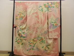 平和屋野田店■豪華振袖　駒刺繍　扇面花籠文　金糸　逸品　n-xi1103