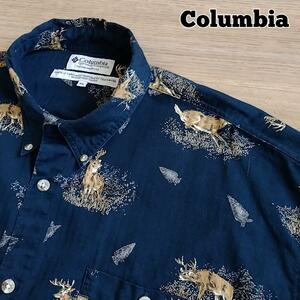 Columbia　ボタンダウンシャツ　サイズ XL　メンズ　総柄　動物　鹿　コロンビア　長袖シャツ　a23