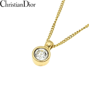 Christian Dior クリスチャンディオール 1P ラインストーン ネックレス ゴールド