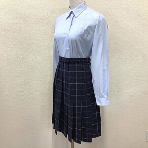 I491/Y(中古)山形県 荒砥高校 女子制服2点 /指定品/M/W69/丈53/長袖ブラウス/冬スカート/YACHT/青/チェック柄/ベルトスカート/学生服