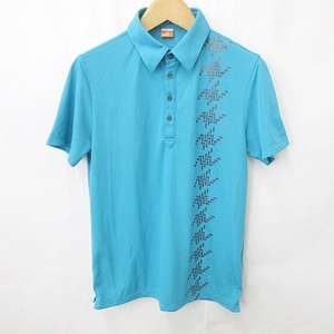 プーマ PUMA ゴルフ シャツ 半袖 プリント ラメ 刺繍 青 ブルー XO メンズ