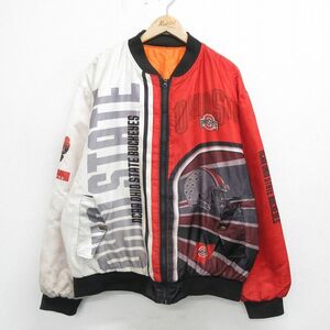 XL/古着 長袖 ジャケット メンズ オハイオステートバックアイズ アメフト 大きいサイズ オレンジ系他 内側キルティング 24jan20 中古 アウ