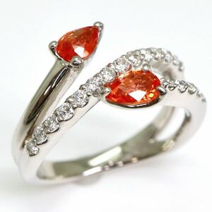 美品!!ソーティング付き!!＊Pt900天然オレンジサファイア/天然ダイヤモンドリング＊a 7.2g 13.0号 orange sapphire jewelry ring EC7/E