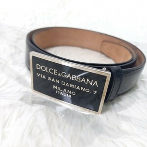 【美品】 DOLCE&GABBANA ドルチェアンドガッバーナ ベルト レザー バックル ブラック 黒 ロゴ シルバー プレート 革 カジュアル ビジネス