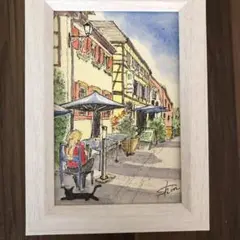 透明水彩画　スイスのcafe 原画