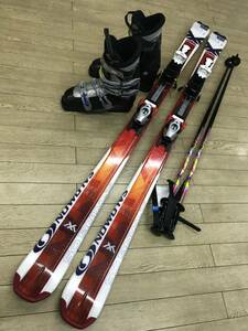 ☆★☆最終クリアランスセール　N209　メンズカービング4点セット板 SALOMON X-WING 165ｃｍ/ 靴SALOMON 25.0-25.5ｃｍ/ POLE115ｃｍ