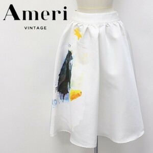 ◆AMERI VINTAGE/アメリ ヴィンテージ ペイント柄 ミモレ丈 フレア スカート ホワイト
