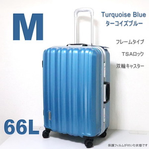 新品 スーツケース mサイズ 中型大型 軽量 フレーム TSA 海外旅行 4泊5泊6泊 4輪 双輪 人気 キャリーケース ターコイズ ブルー 青 M399
