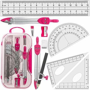 【在庫品のみ】 半円分度器 三?定規 算数Sｃｈｏｏｌ 幾何学コンパスセット、数学直定規 Cｏｍｐａｓｓピンク しゴム